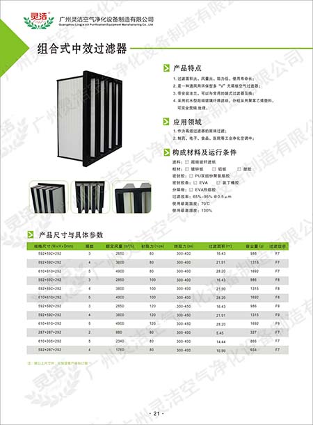 組合式中效V型過濾器/大風量/W型/V型過濾器優點