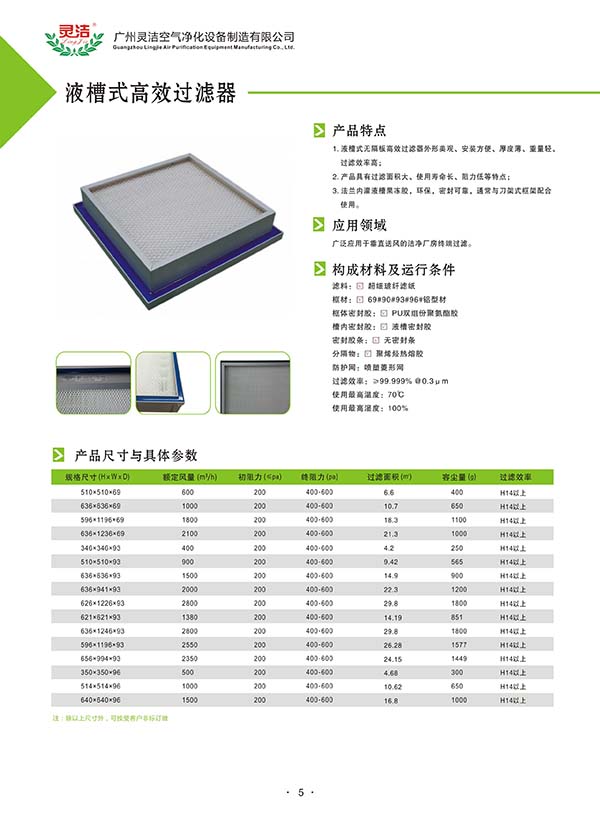 液槽密封式高效過濾器用途及效率(2019版)